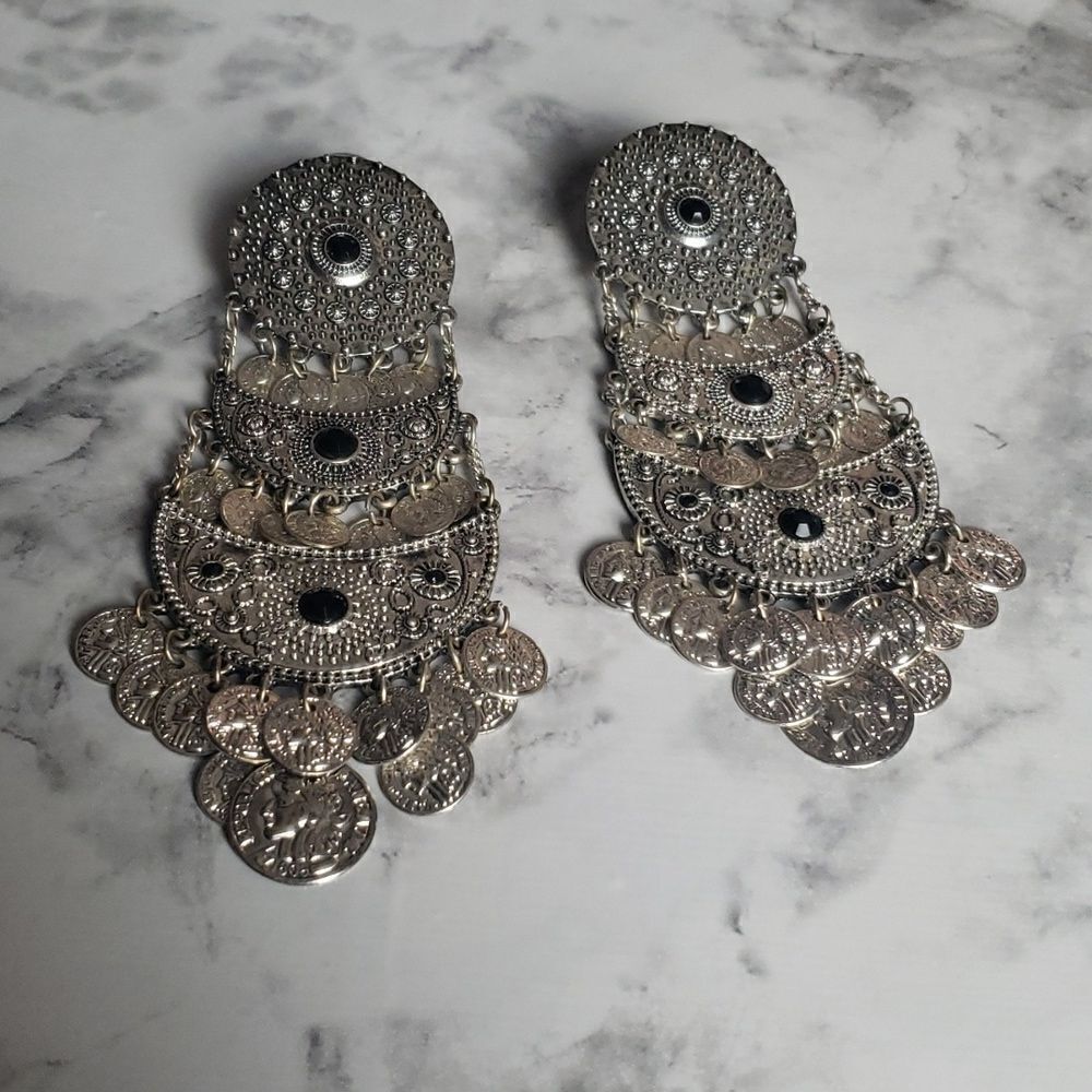 ‎Bohemian Silver Dangle Earrings